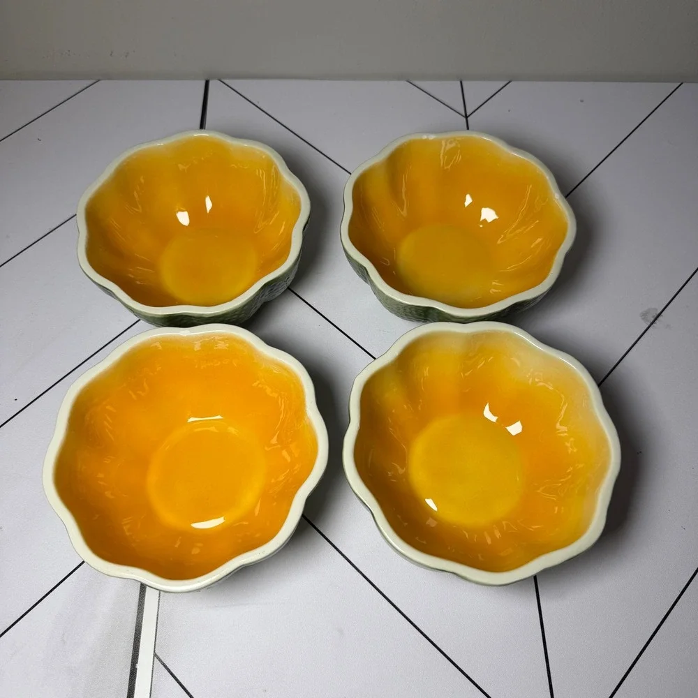 VTG set of 4 Lillian Vernon Melon Bowls Green Orange Fruit Ceramic 6inch dishes